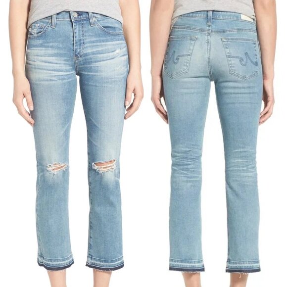 AG Adriano Goldschmied Jodi Crop High Rise Slim Flared Jeans 26 Distressed $245 - Picture 3 of 16